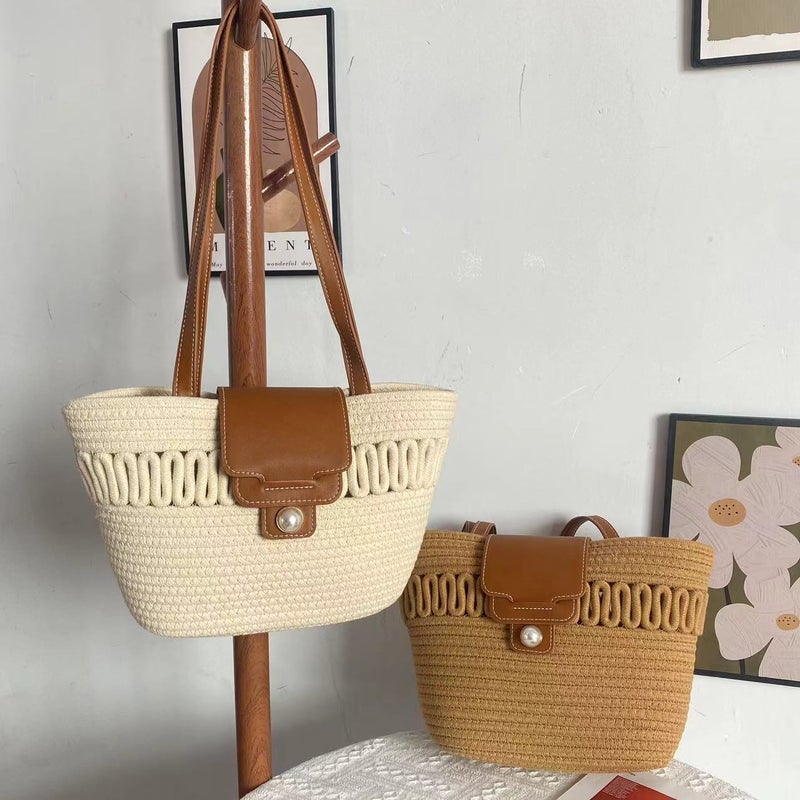New Big Bag Women'S Summer 2023 New Fashion Cotton Woven Shoulder Bag Casual Seaside Beach Bag Bucket Bag - Image 3