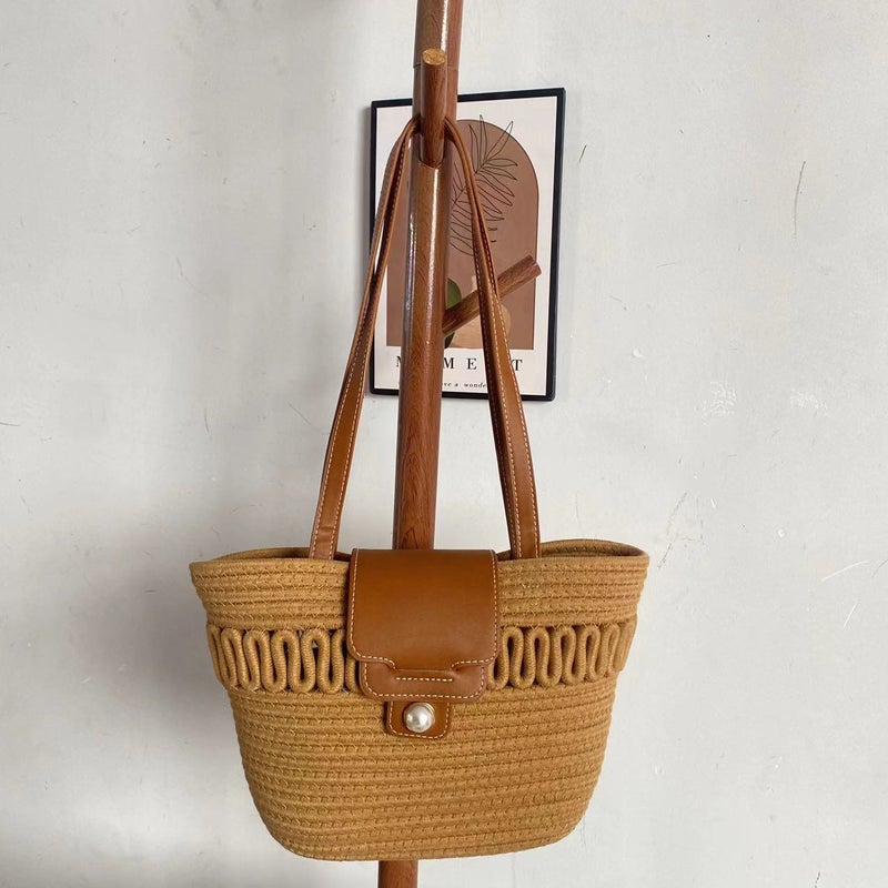 New Big Bag Women'S Summer 2023 New Fashion Cotton Woven Shoulder Bag Casual Seaside Beach Bag Bucket Bag - Image 1