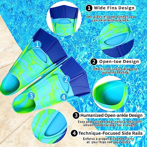 Fanwill Kids Swim Fins,Short Comfortable Flippers for Lap Swimming and Training for Children,Girls,Boys (S) - Image 2