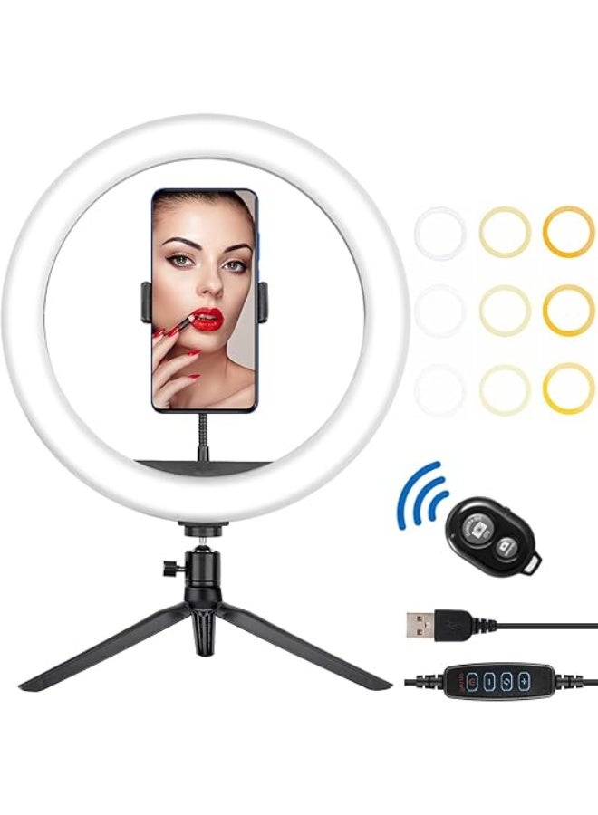 Ring Light with Tripod & Phone Holder – 10" LED Selfie Light, 3 Lighting Modes, 10 Brightness Levels, Bluetooth Remote, Ideal for Makeup, Vlogs & Live Streaming - Image 1