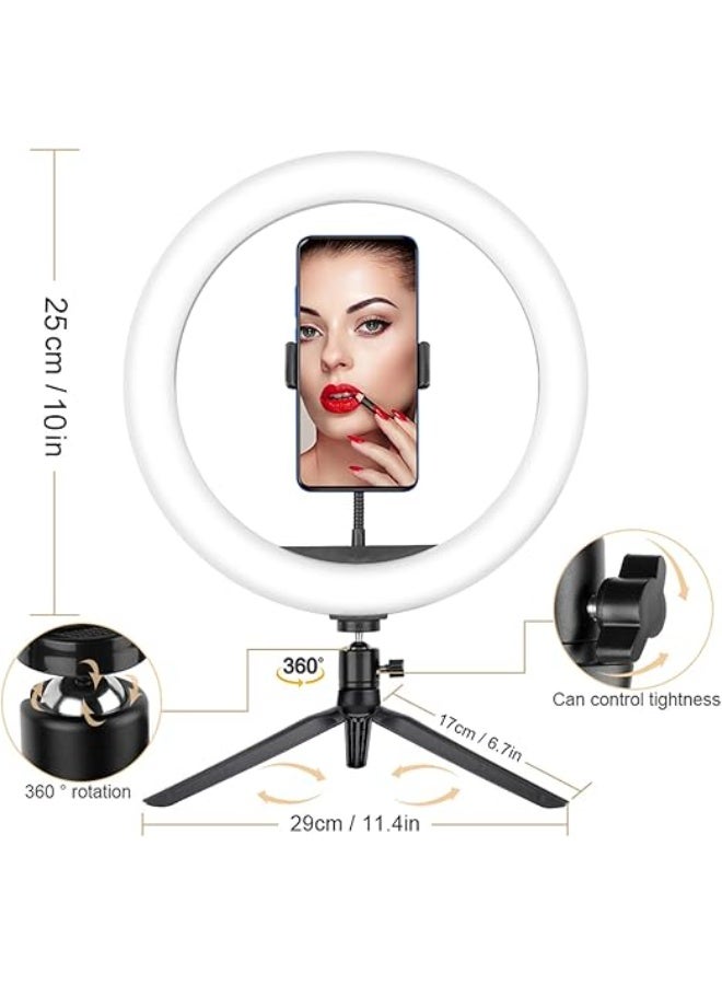 Ring Light with Tripod & Phone Holder – 10" LED Selfie Light, 3 Lighting Modes, 10 Brightness Levels, Bluetooth Remote, Ideal for Makeup, Vlogs & Live Streaming - Image 2