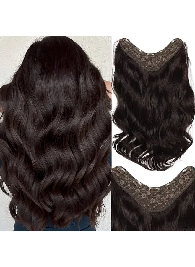 داكن براون 18 بوصة ملحقات الشعر المموج الجسمي مع 5 مشابك غير مرئية على شكل حرف V - Image 2