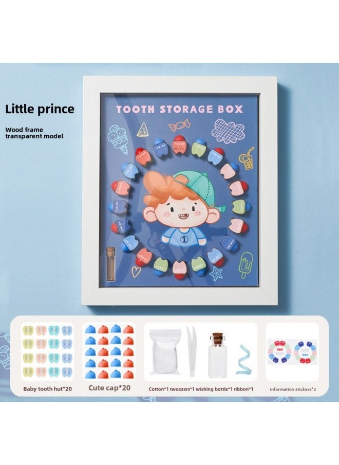 Baby Teeth Storage Box Children's Baby Teeth Commemorative Box Boys And Girls Teeth Hair Hair Baby Baby Teeth Collection Box-Color:The Little Prince Photo Frame-blue Transparent-wood White Frame-high-end Gift Box  - Image 1