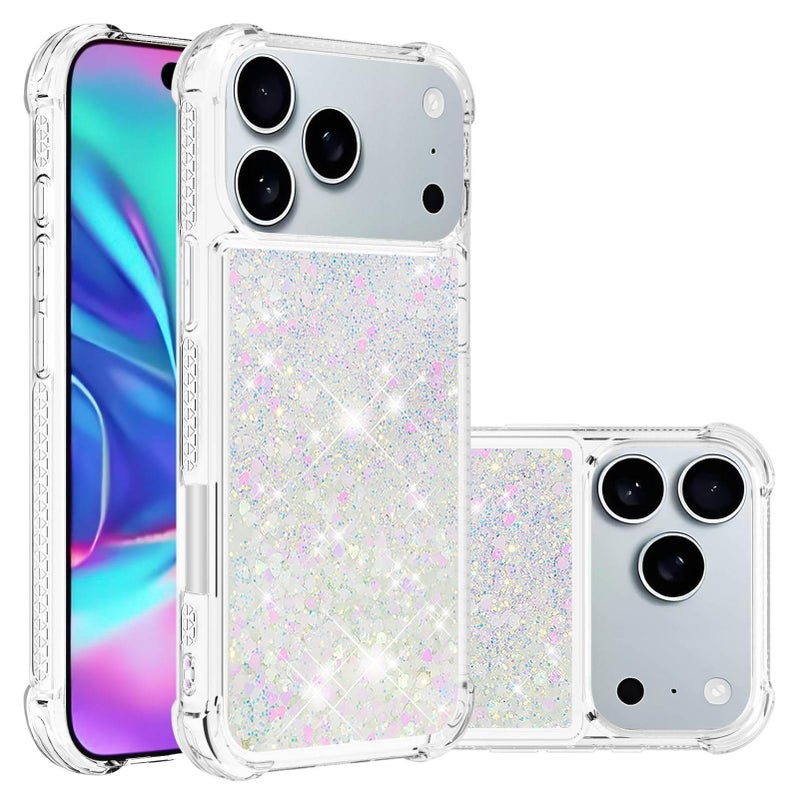 غطاء واقي بTPU لـ iPhone 12 Pro Max مع مقاوم للصدمات وحماية من السقوط مع مقاوم للصدمات مع رمل سائل لامع مع حماية الزوايا الأربع باللون Multicolour Love Heart من مادة TPU متعدد الأ. - Image 1