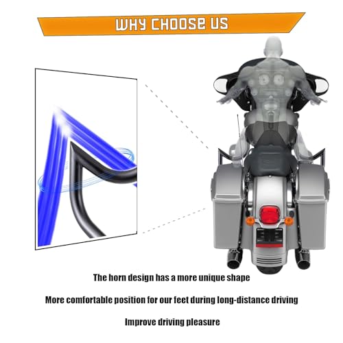 Kinglemc Crash Bar Engine Guard Highway Bar for Harley Davidson Touring Road King Street Glide Electra Glide CVO and Trike Models 97-08 (Mustache Black) - Image 3