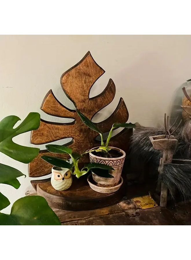 Brown Wooden Leaf Wall Shelf Multi Tiered Storage Wall Mounted Organizer for Plants - Image 1