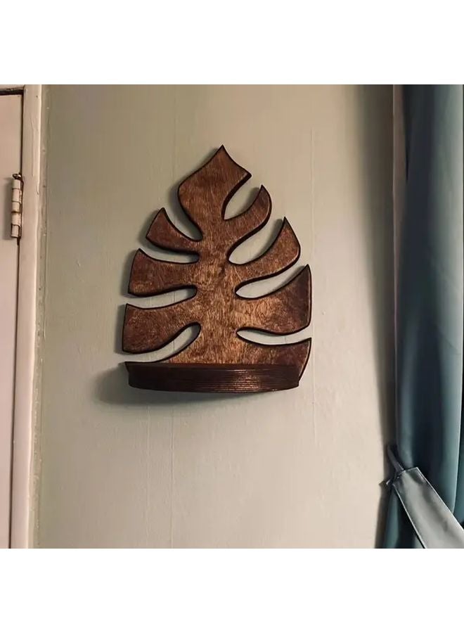 Brown Wooden Leaf Wall Shelf Multi Tiered Storage Wall Mounted Organizer for Plants - Image 2