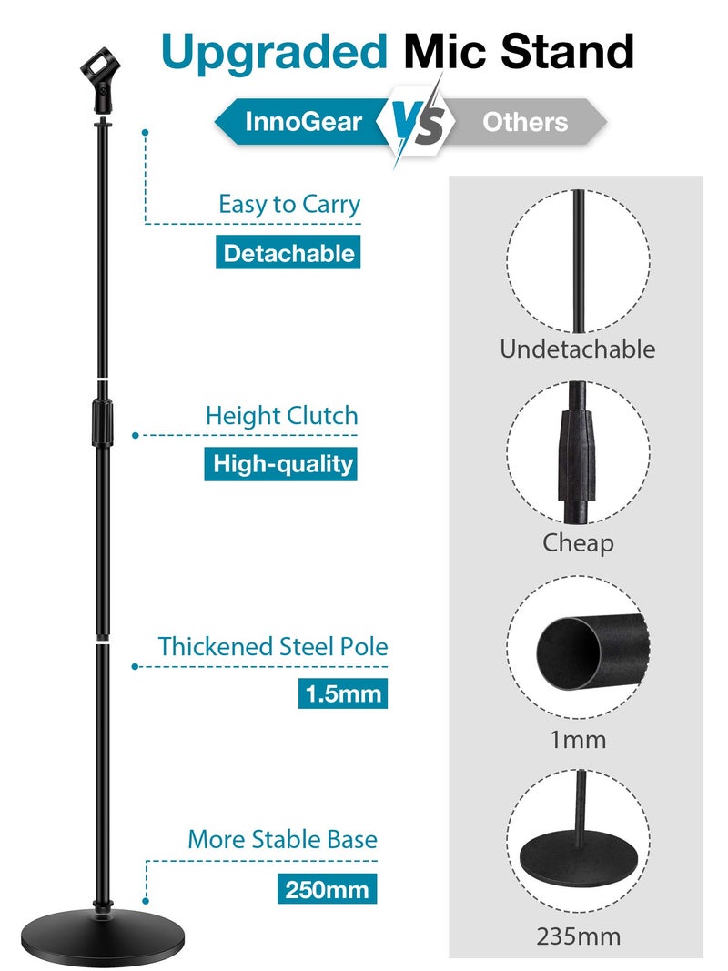 InnoGear Mic Stand, 2 Pack Microphone Stand Floor Detachable Boom Mic Arm Stands with Weighted Base, Height Adjustable from 34" to 60" for Blue Yeti HyperX QuadCast Shure SM58 Samson Q2U Fifine K669B - Image 2