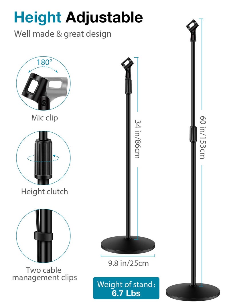 InnoGear Mic Stand, 2 Pack Microphone Stand Floor Detachable Boom Mic Arm Stands with Weighted Base, Height Adjustable from 34" to 60" for Blue Yeti HyperX QuadCast Shure SM58 Samson Q2U Fifine K669B - Image 3