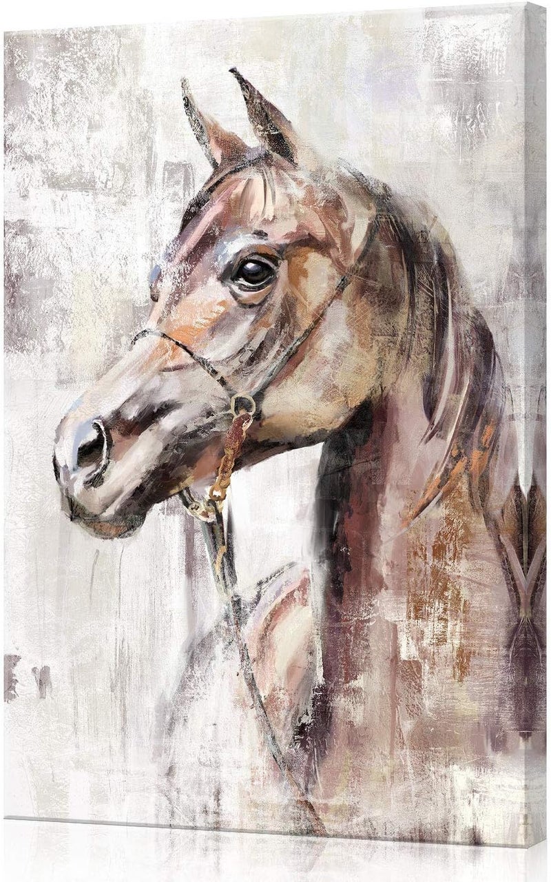 lamplig Horse Pictures Farmhouse Horses Canvas Wall Art Brown Stallion Prints Painting for Horse Lovers Framed Animal Artwork Home Decor for Bedroom Living Room Hallway office 16x24 inch Medium Size - Image 1