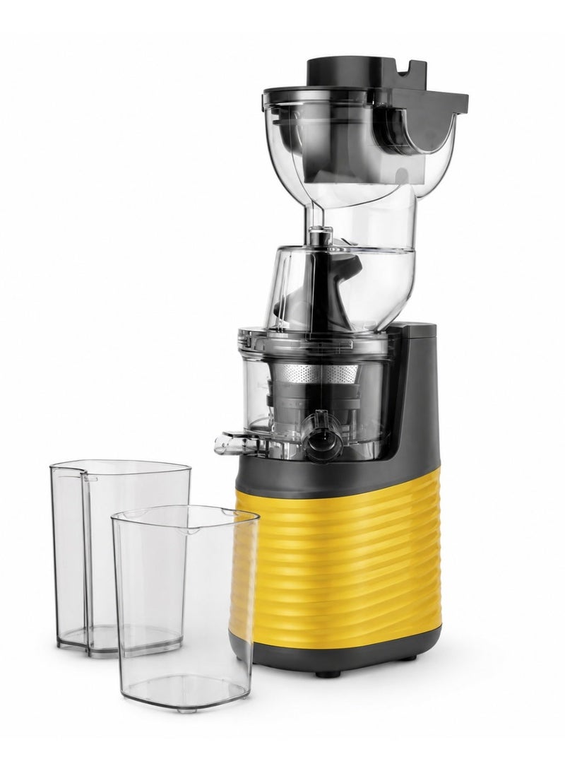DSP KJ3071 Whole Slow Juicer 250W, 55 RPM Slow Extraction, 76mm Extra-Large Feeding Tube, 1L Juice Cup, 700ml Pomace Container, Transparent Juicing Chamber, Yellow/Black - Image 2