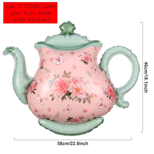 GIHOO Teapot Balloon 4 Pieces 22inch Pink Green Teapot Mylar Foil Mylar Balloons for Lets Par-Tea Party Garden Tea Party Birthday Baby Shower Decoration - Image 3