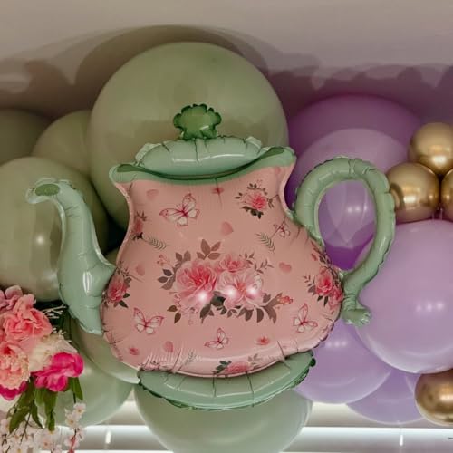 GIHOO Teapot Balloon 4 Pieces 22inch Pink Green Teapot Mylar Foil Mylar Balloons for Lets Par-Tea Party Garden Tea Party Birthday Baby Shower Decoration - Image 5