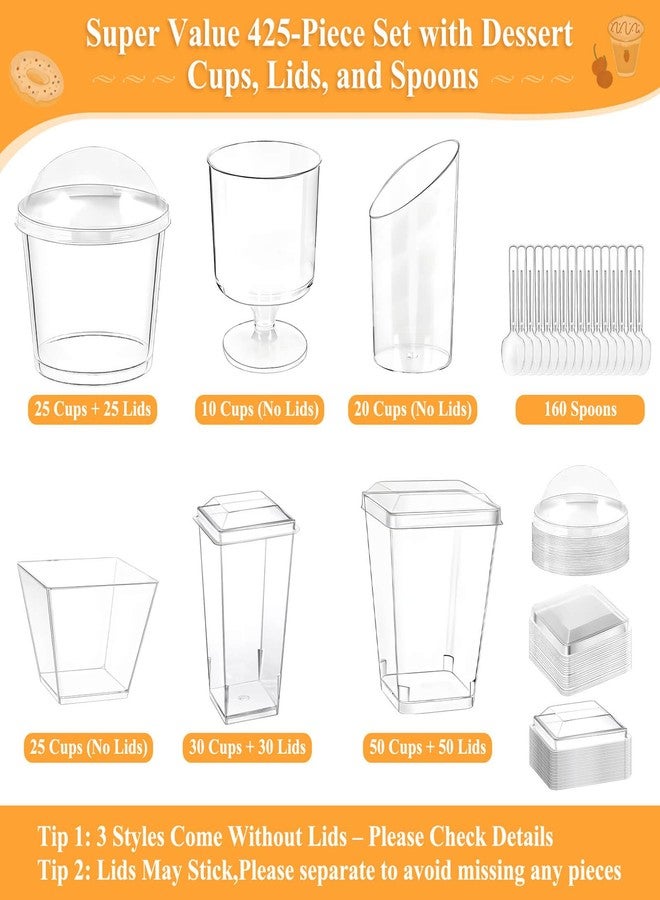 Tetutor 425 Pack Plastic Dessert Cups with Lids and Spoons, 3 oz and 5 oz Mini Dessert Cups with Spoons, Clear Yogurt Cups with Lids, Small Appetizer Cups for Fruit Party Pudding Shooter - Image 2
