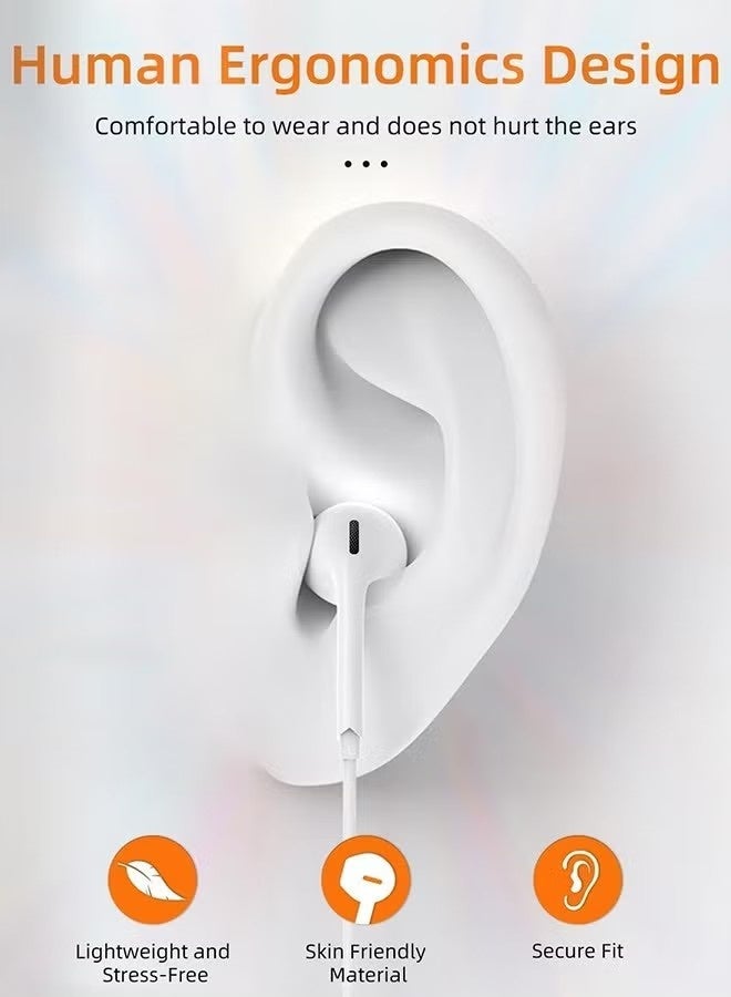 نيو هامبشاير سماعات رأس داخل الأذن Type-C | سماعة سلكية مع ميكروفون | عازلة للضوضاء | متوافقة مع هواتف هواوي، شاومي، آيباد، أندرويد واللابتوب | أبيض - Image 2