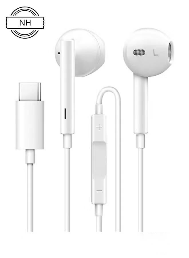 نيو هامبشاير سماعات رأس داخل الأذن Type-C | سماعة سلكية مع ميكروفون | عازلة للضوضاء | متوافقة مع هواتف هواوي، شاومي، آيباد، أندرويد واللابتوب | أبيض - Image 1