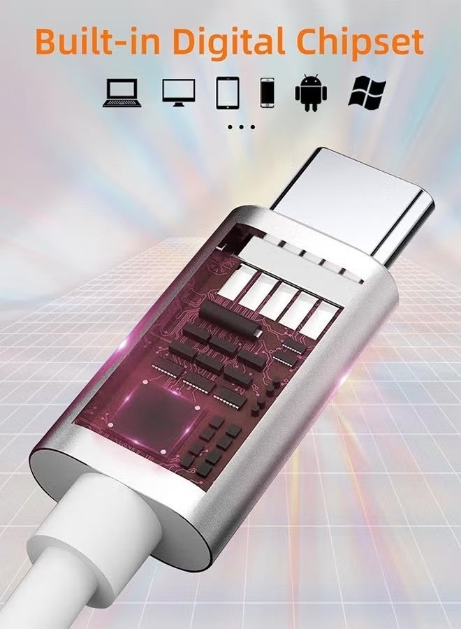 نيو هامبشاير سماعات رأس داخل الأذن Type-C | سماعة سلكية مع ميكروفون | عازلة للضوضاء | متوافقة مع هواتف هواوي، شاومي، آيباد، أندرويد واللابتوب | أبيض - Image 3