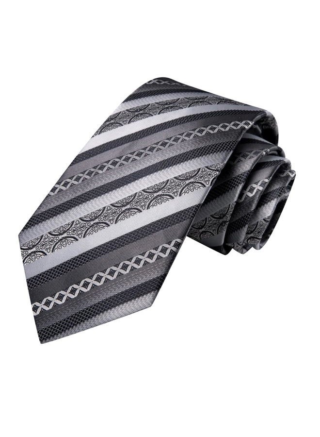 Hi-Tie ربطات عنق حريرية للرجال مزخرفة مربعة ودوائر وخطوط مع مربع جيب وأزرار أكمام مجموعة رسمية للأعمال، رمادي فضي - Image 4