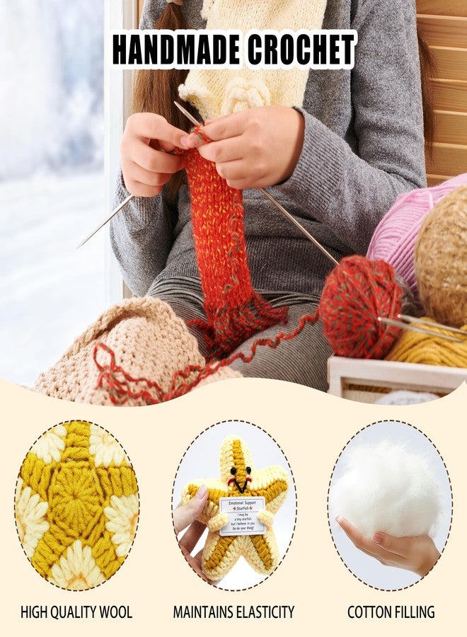 VKSG Handmade Crochet Funny Star Doll, Emotional Comfort Gift Support Crochet with Positive Card Birthday Graduation for Women Friends Decor for Home Party Office, Anxiety Relief - Image 3
