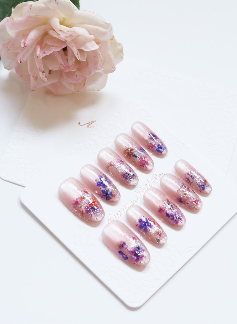 AurumNail AurumNail - Whispering Wildflowers - Medium Oval S - Handmade Press-On Nails, Not Factory-Made Nails  - Image 1