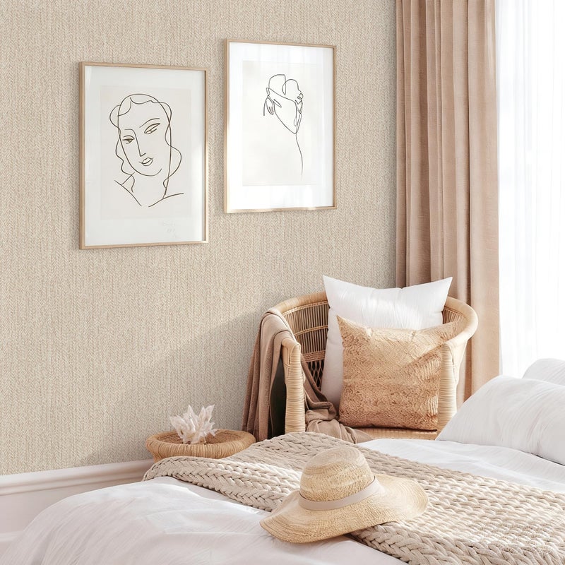 lenify Grasscloth Peel and Stick Wallpaper Beige Contact Paper 15.7inch x 118.1inch Faux Linen Vintage Wallpaper Textured Removable Wall Paper Grass Cloth Cabinets Bedroom Decor Vinyl Self Adhesive - Image 3