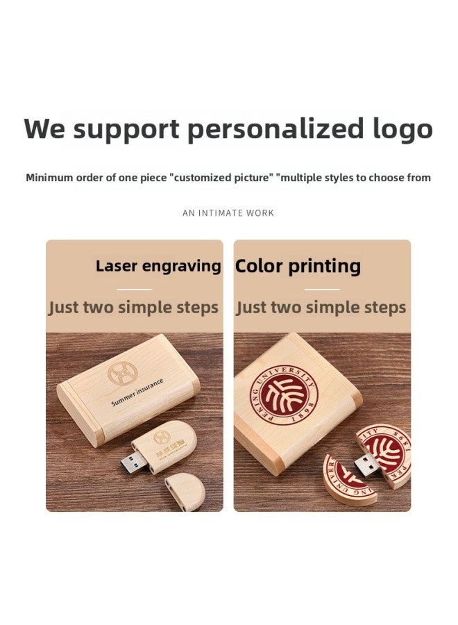 Loquat Wooden Mobile Phone U Disk Typec Dual-interface Computer Dual-purpose Logo School Business Souvenir Gift-Color:Carbonized Bamboo-cap Type Usb Plate-Capacity:32GB  - Image 2