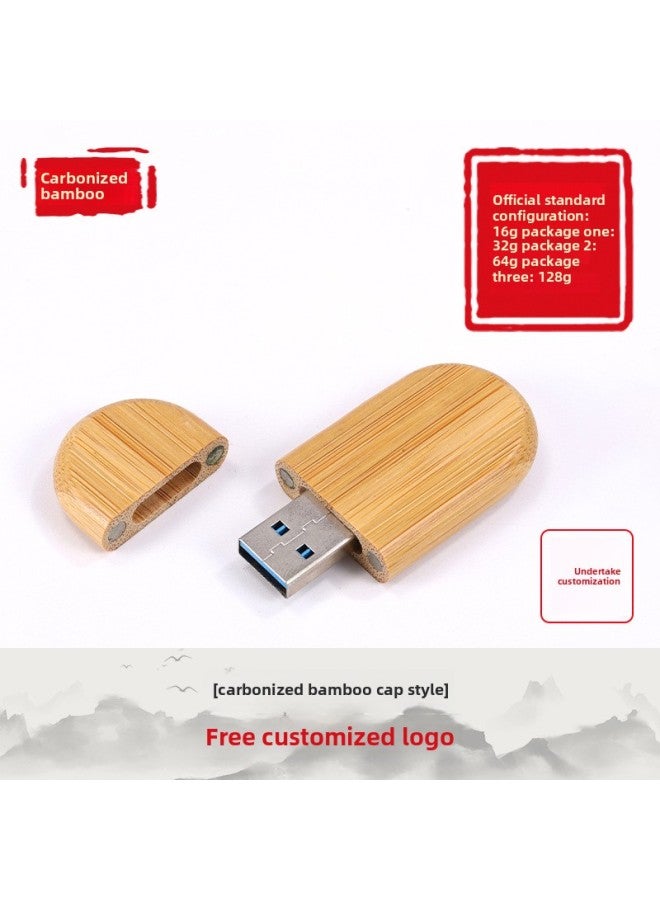 Loquat Wooden Mobile Phone U Disk Typec Dual-interface Computer Dual-purpose Logo School Business Souvenir Gift-Color:Carbonized Bamboo-cap Type Usb Plate-Capacity:32GB  - Image 1