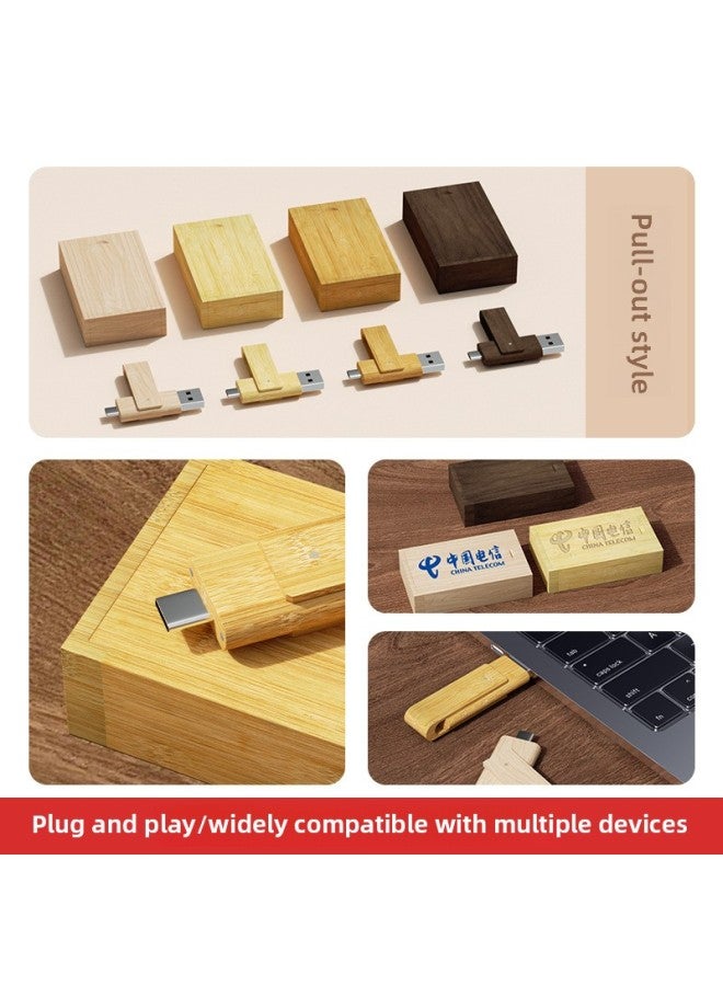 Loquat Wooden Mobile Phone U Disk Typec Dual-interface Computer Dual-purpose Logo School Business Souvenir Gift-Color:Carbonized Bamboo-cap Type Usb Plate-Capacity:32GB  - Image 5