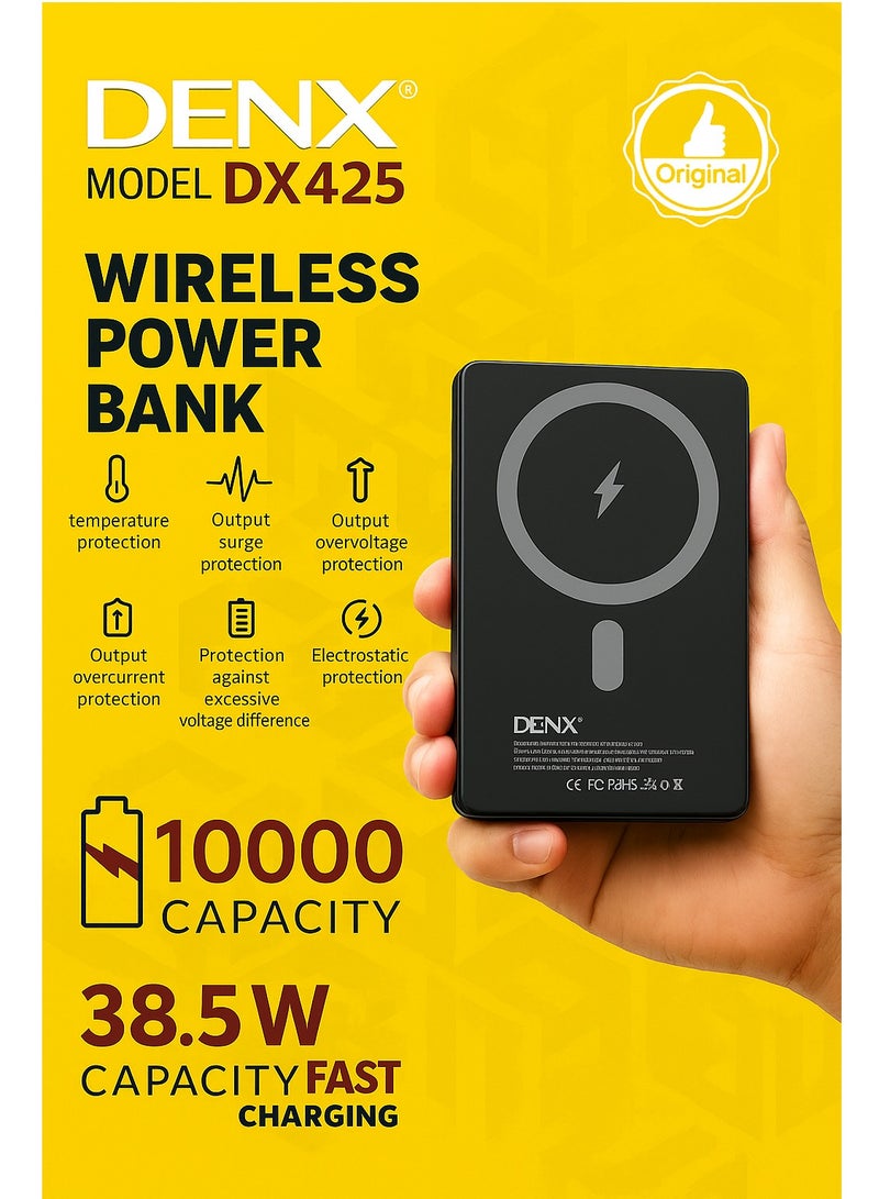 Denx DENX DX425 10000mAh Wireless Power Bank | Fast Chargingompact & Lightweight | 38.5Wh | Magnetic Compatible  - Image 1