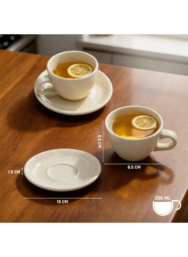 أكمي طقم كوب وصحن سيراميك ACME بسعة 250 مل (قطعتان) باللون الأبيض الكلاسيكي، كوب قهوة وشاي مع صحن مطابق بلمسة سيراميكية لامعة، مناسب للإسبريسو والكابتشينو، وآمن للاستخدام في الميكروويف وغسالة الصحون للاستخدام المنزلي والمكتبي - Image 2