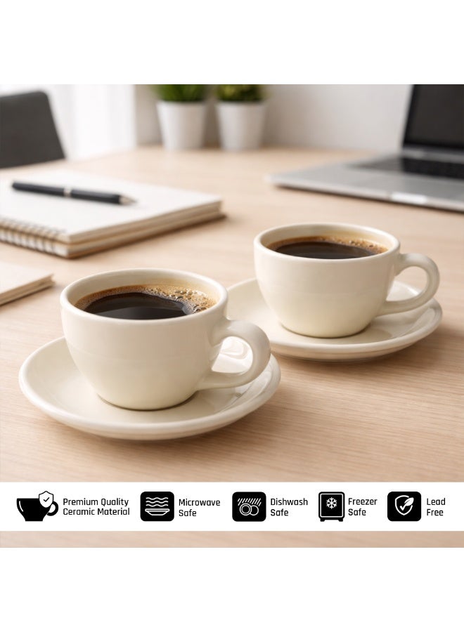 أكمي طقم كوب وصحن سيراميك ACME بسعة 250 مل (قطعتان) باللون الأبيض الكلاسيكي، كوب قهوة وشاي مع صحن مطابق بلمسة سيراميكية لامعة، مناسب للإسبريسو والكابتشينو، وآمن للاستخدام في الميكروويف وغسالة الصحون للاستخدام المنزلي والمكتبي - Image 3