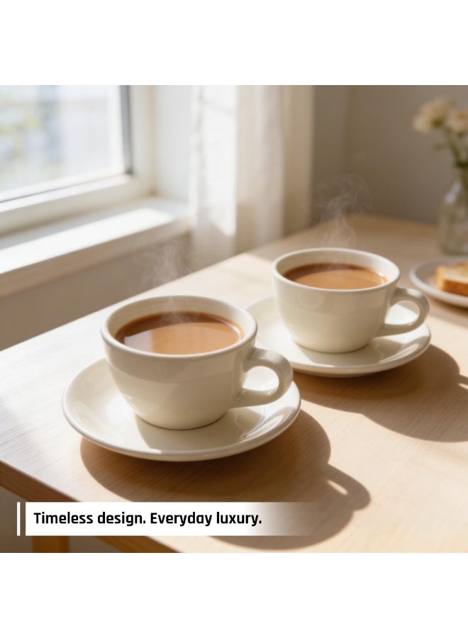 أكمي طقم كوب وصحن سيراميك ACME بسعة 250 مل (قطعتان) باللون الأبيض الكلاسيكي، كوب قهوة وشاي مع صحن مطابق بلمسة سيراميكية لامعة، مناسب للإسبريسو والكابتشينو، وآمن للاستخدام في الميكروويف وغسالة الصحون للاستخدام المنزلي والمكتبي - Image 5
