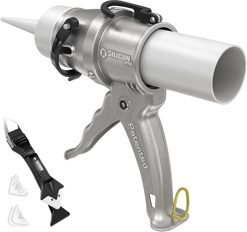 SILIGUNâ„¢ PRO Compact 24:1 Caulking Gun - No Drip Caulk Gun - Patent Design - Lightweight Aluminum Frame - Works with all 10 oz Tubes (SILIGUN PRO Scraper Kit) - Image 1