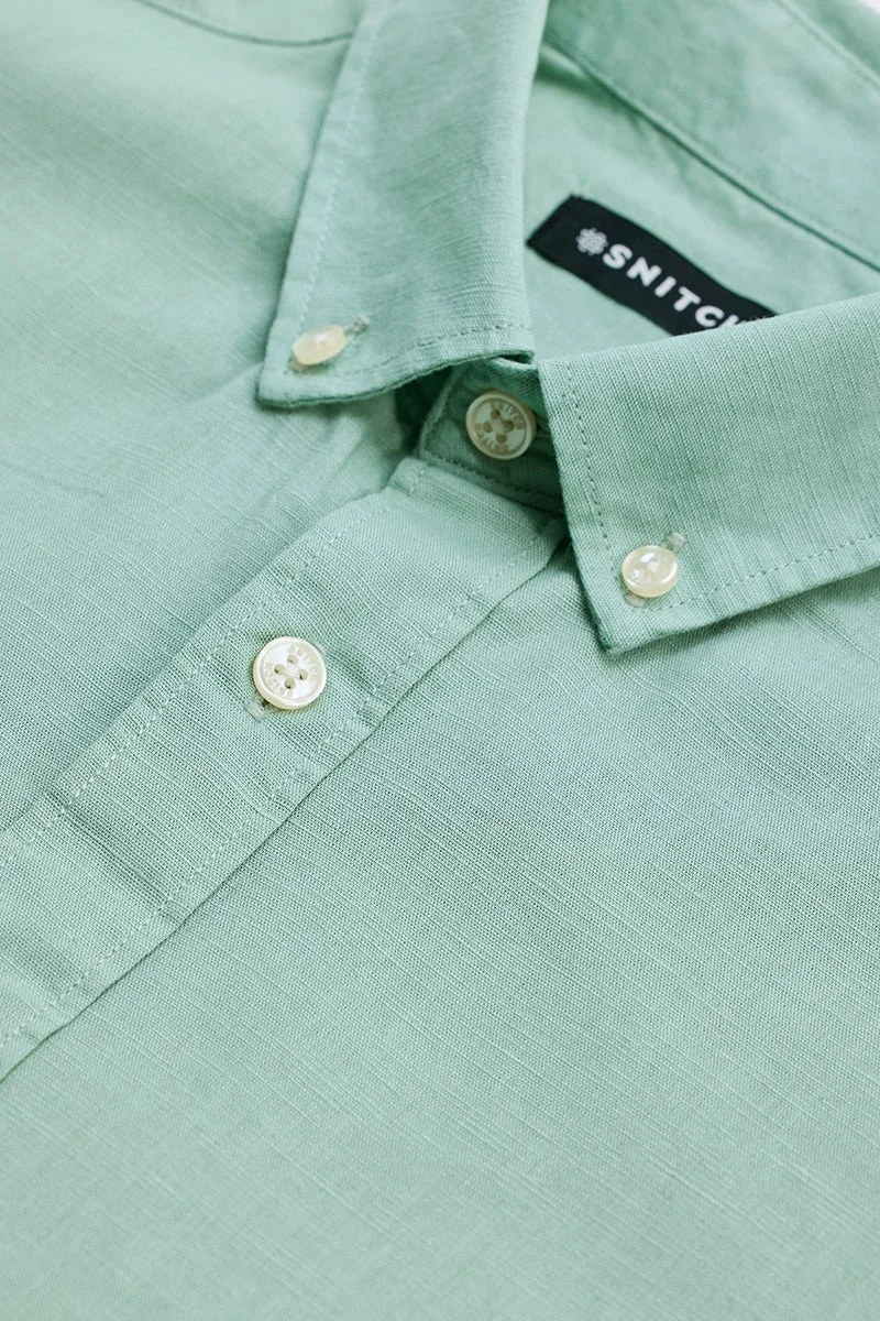سنيتش Mint Textured Long Sleeve Slim Fit Shirt