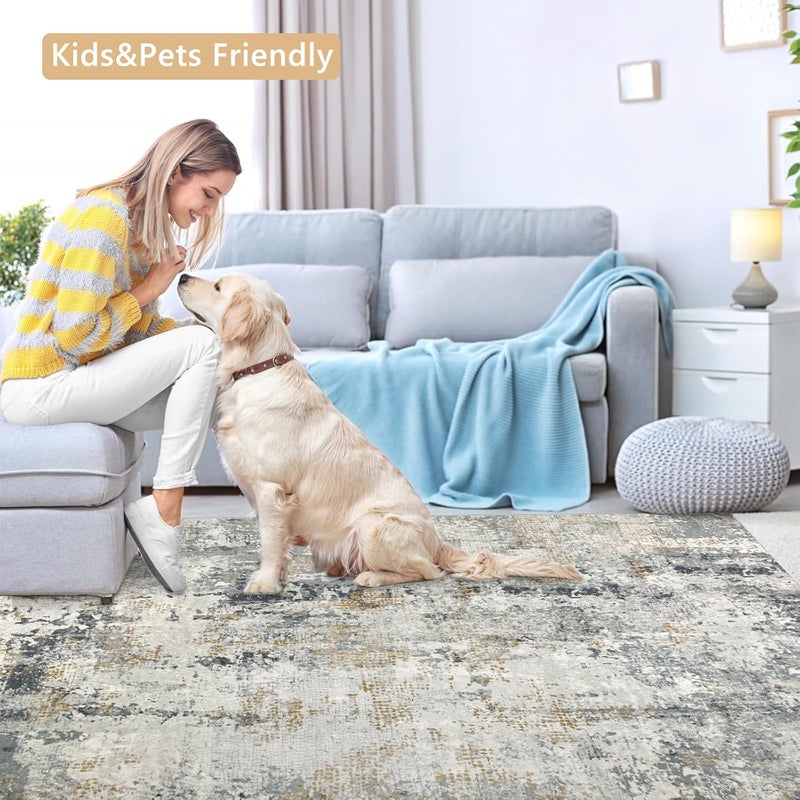 Capslpad 120 x 180 cm Modern Abstract Rug Living Room Non-Slip Rug Short Pile Faux Wool Bedroom Rug Lightweight Washable Minimalist Floor Mat for Living Room - Image 5