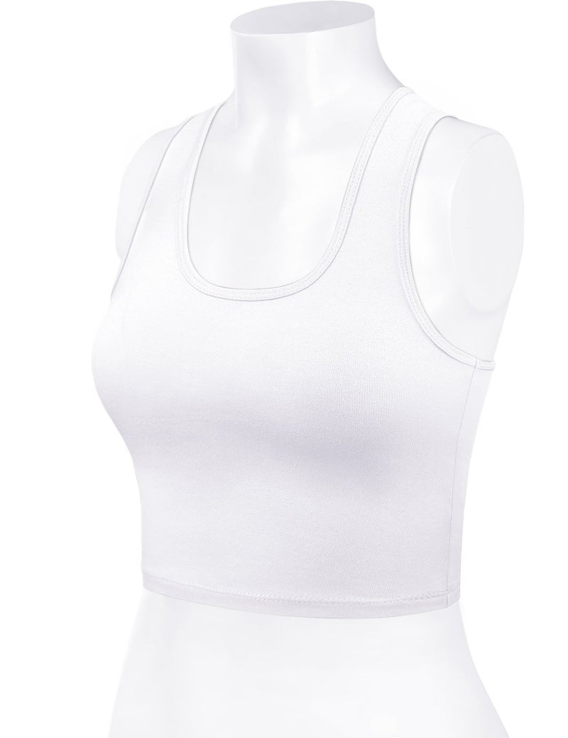 HATOPANTS Women Sleeveless Racerback Crop Camisole Tank Tops Cotton Basic Shirts White S - Image 4
