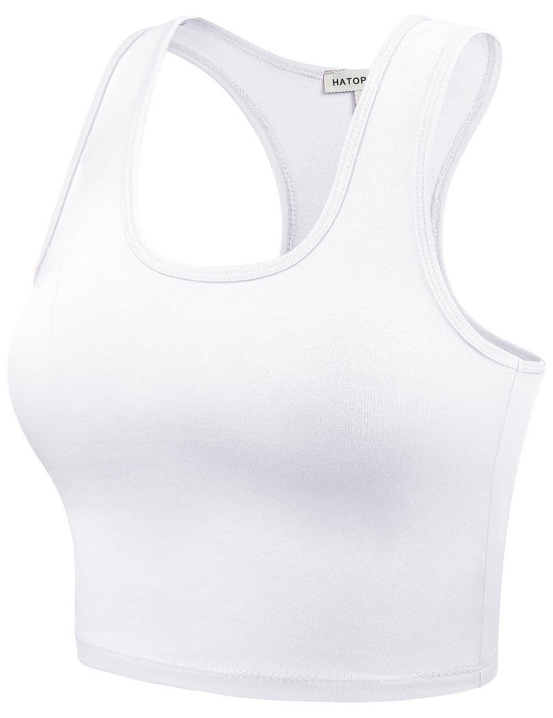 HATOPANTS Women Sleeveless Racerback Crop Camisole Tank Tops Cotton Basic Shirts White S - Image 2