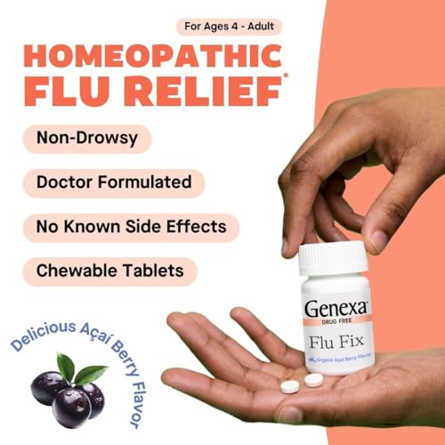 Genexa Flu Fix | Multi-Symptom Flu Remedy for Kids & Adults | Relieves Aches, Fever, Congestion | Acai Berry Flavor | Organic & Non-GMO | Homeopathic Remedy Made Clean | 60 Chewable Tablets, Ages 4+​ - Image 3