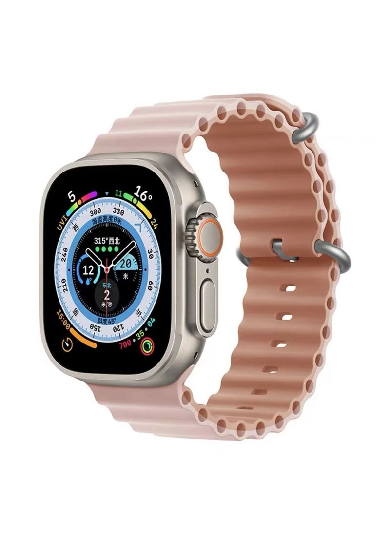 Ocean - Silicone Rubber Watch Band Strap for Apple Watch Ultra 44mm/45mm/49mm Dual Colored Light Pink/Light Brown - Image 1