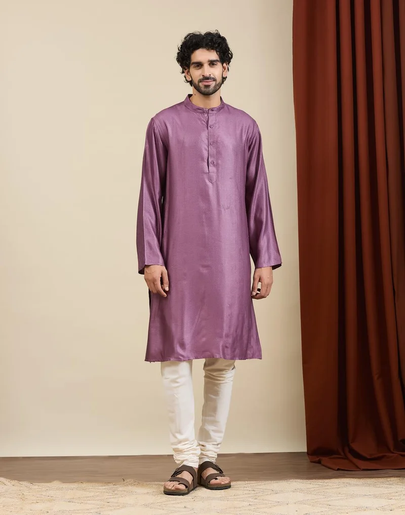 فاب انديا Mauve Viscose Silk Dobby Long Kurta