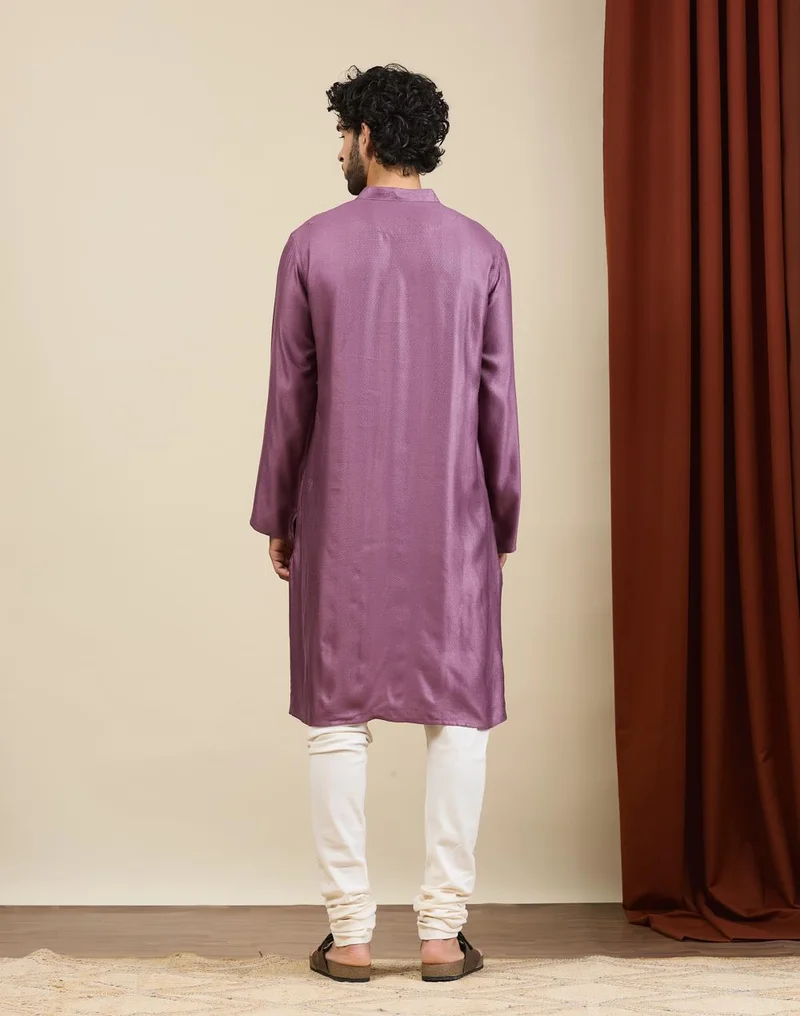Fabindia  Mauve Viscose Silk Dobby Long Kurta for Men | Best Price UAE
