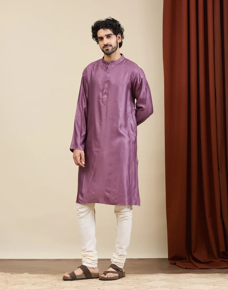 Fabindia  Mauve Viscose Silk Dobby Long Kurta for Men | Best Price UAE