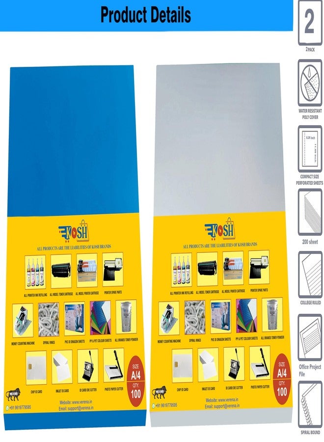 Kosh Super Diamond A4 Size Spiral Book Binding Sheet- Set of 2, Pack of 100 Sheet Per Set (Glossy Blue & Glossy Transparent) - Image 2