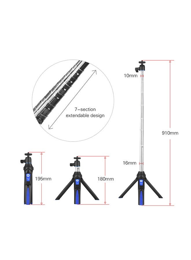 NIBEMINENT Mini Tabletop Tripod Extendable Selfie Stick Monopod Bt Remote Phone Mount Blue  - Image 3