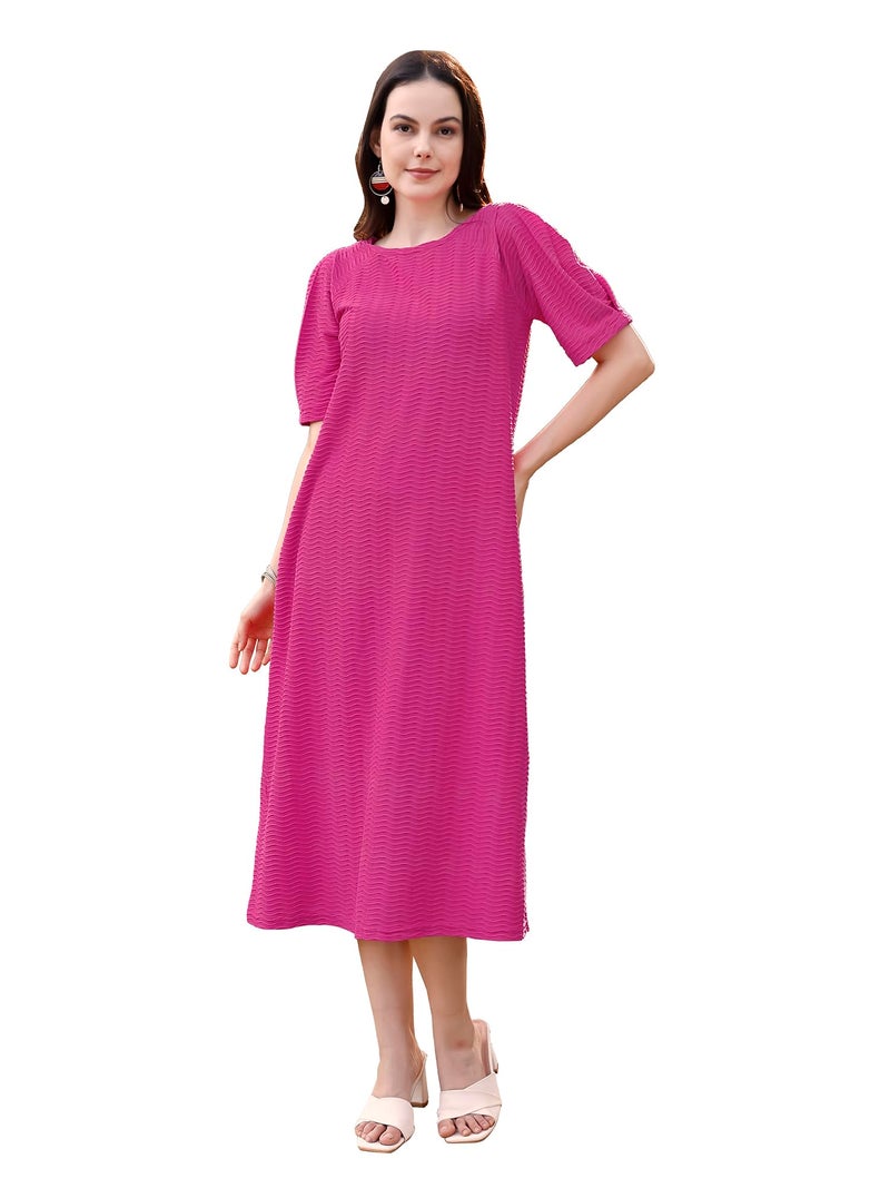 PURVAJA Women’s A-Line Below Knee Length Dress (Yuvi-012-Pink_Pink_Small) - Image 1