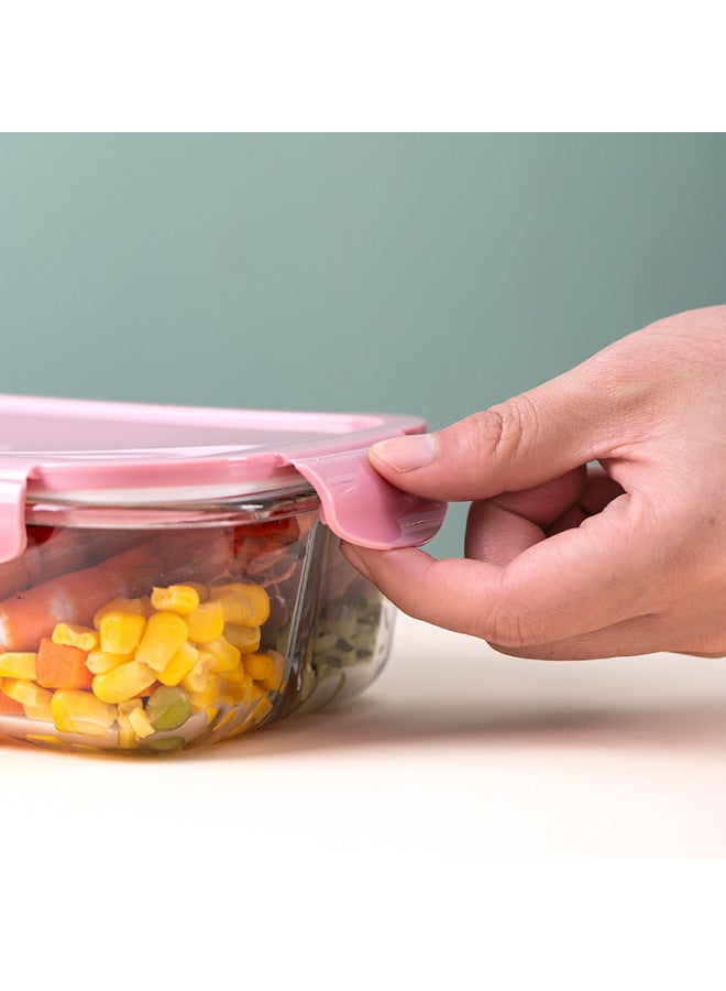 Glass Lunch Box Microwave Oven Special Office Worker Lunch Box With Rice Lunch Box Separated Glass Bowl With Lid-Specifications:Rectangular Two-compartment 650ml-Color:Matcha Green  - Image 5