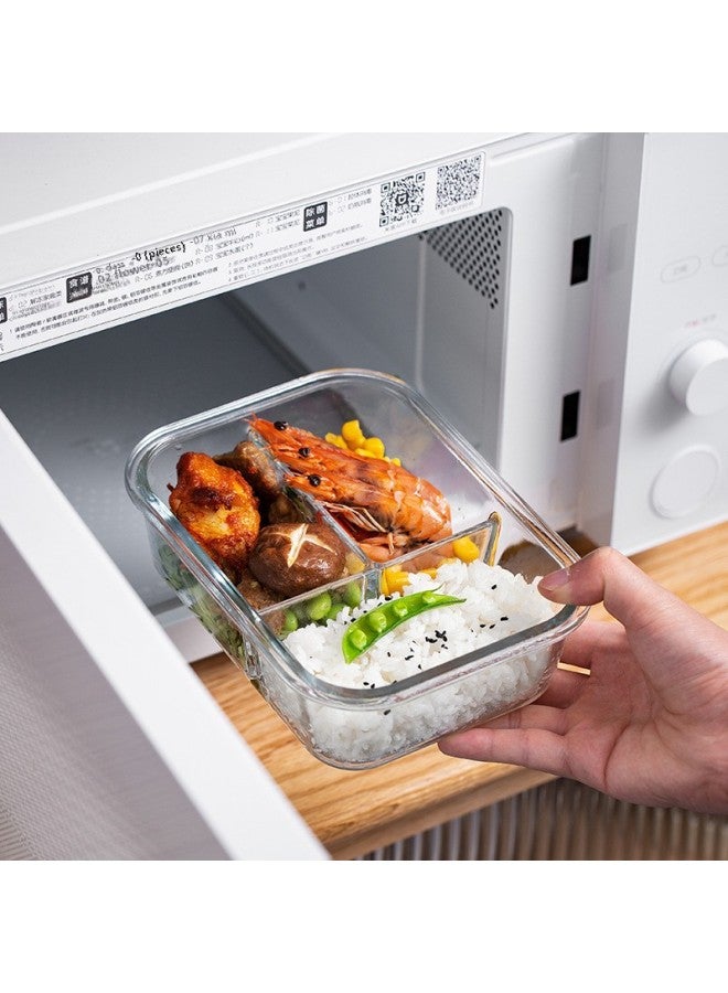 Glass Lunch Box Microwave Oven Special Office Worker Lunch Box With Rice Lunch Box Separated Glass Bowl With Lid-Specifications:Rectangular Two-compartment 650ml-Color:Matcha Green  - Image 3