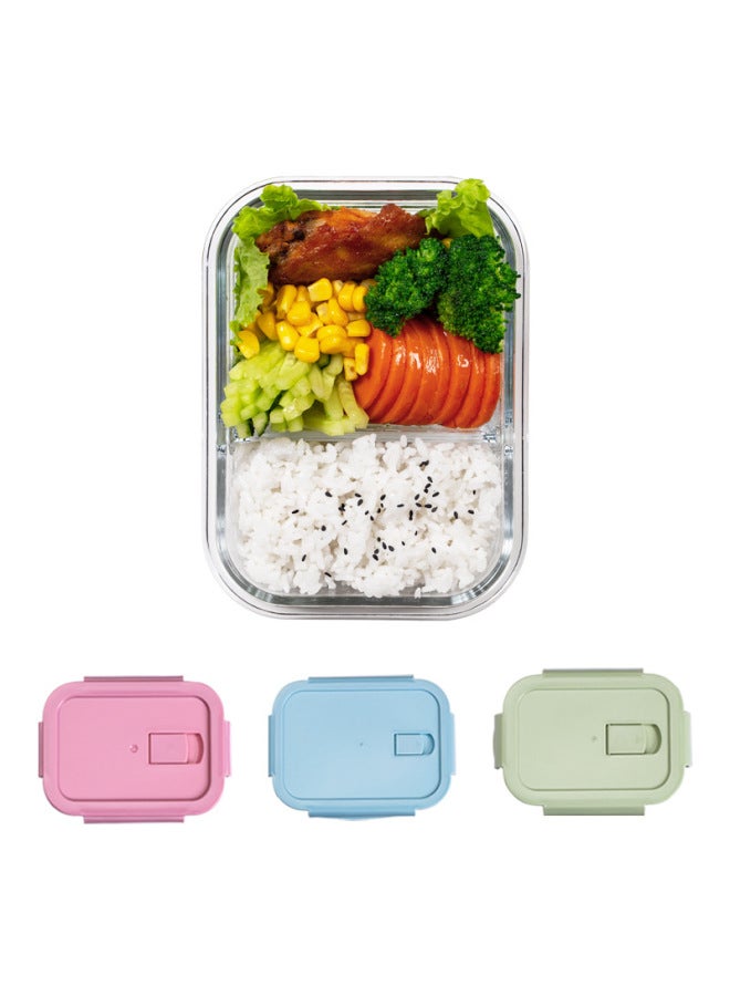 Glass Lunch Box Microwave Oven Special Office Worker Lunch Box With Rice Lunch Box Separated Glass Bowl With Lid-Specifications:Rectangular Two-compartment 650ml-Color:Matcha Green  - Image 1