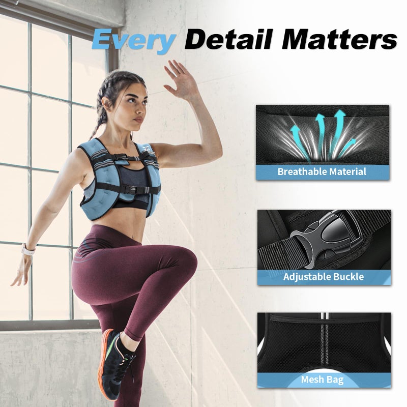 VBSD Weighted Vest Woman 12LB Weight Vest for Women Men Body Weight Vests for Walking Strength Training Running Workout Jogging Fitness Blue - Image 2