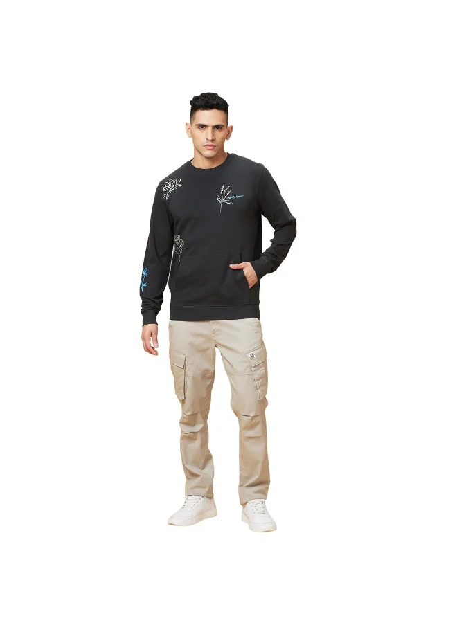 بيينغ هيومان Mens Charcoal Round Neck Long Sleeve Sweatshirt